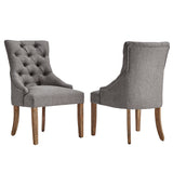 Homelegance By Top-Line Ophilia Linen Button Tufted Curved Back Dining Chairs (Set of 2) Light Natural Wood