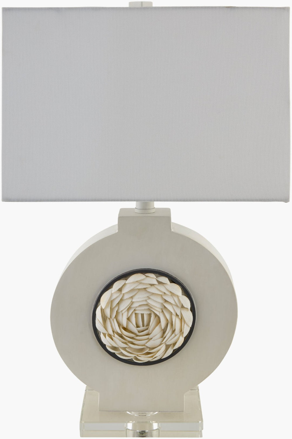 Livabliss Floralis Sculptural Resin Shell Table Lamp with Crystal Base and Linen Shade FLS-001