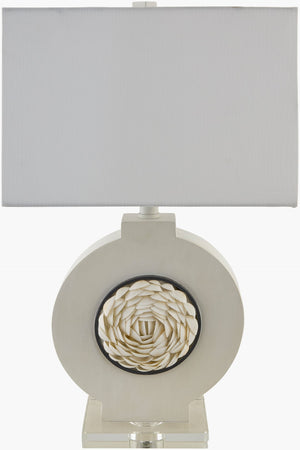 Livabliss Floralis Sculptural Resin Shell Table Lamp with Crystal Base and Linen Shade FLS-001