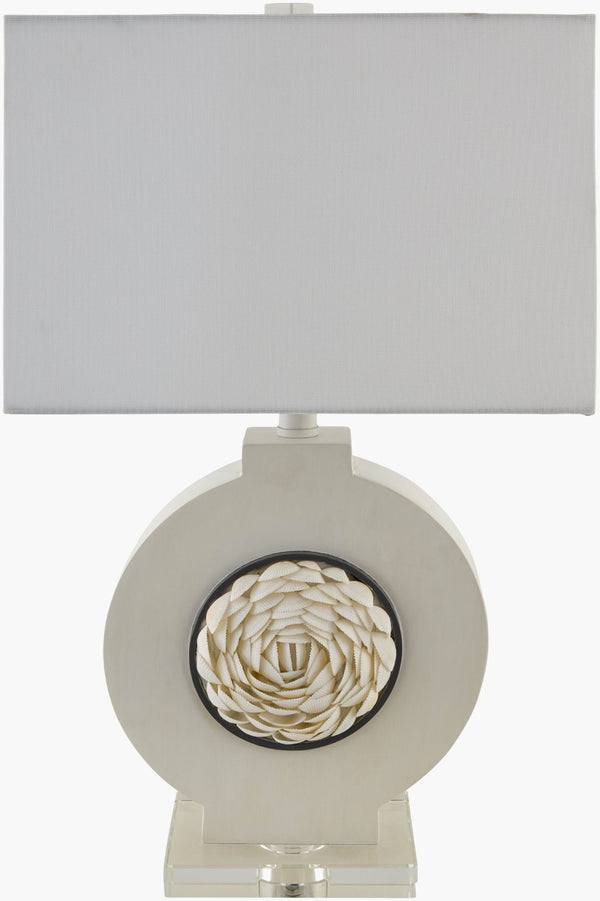 Livabliss Floralis Sculptural Resin Shell Table Lamp with Crystal Base and Linen Shade FLS-001
