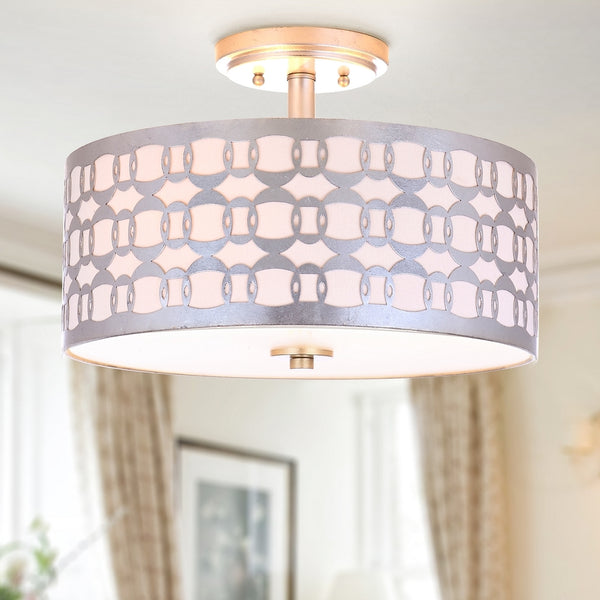 Safavieh Cedar Linked 3 Light 15 Inch Dia Silver Flush Mount  Silver FLU4004B