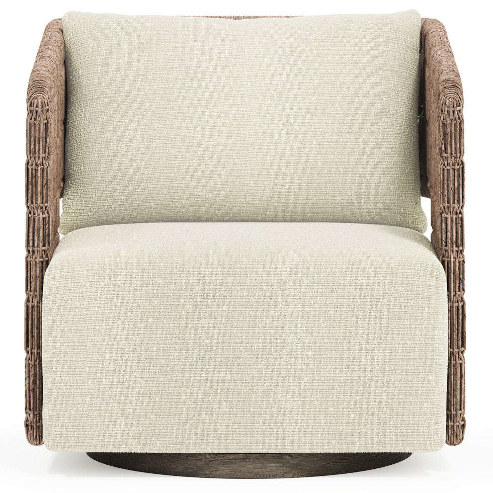 Bernhardt Bernhardt Maldives Wicker Swivel Patio Chair with Teak Base and Plush Down Pillow O2352SD