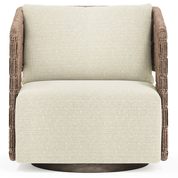 Bernhardt Bernhardt Maldives Wicker Swivel Patio Chair with Teak Base and Plush Down Pillow O2352SD