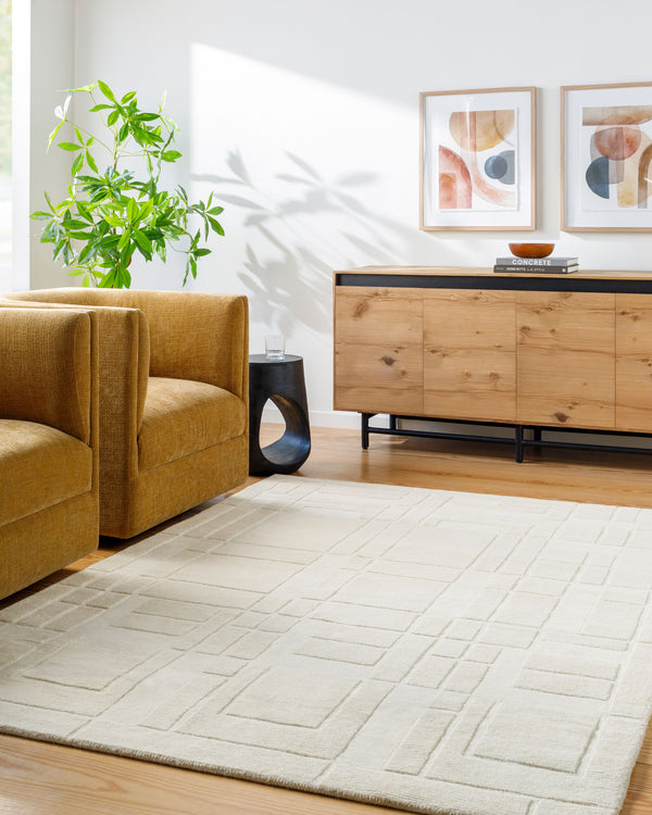 Surya Luxuries Flw-2300 2' X 3' Handmade Rug – Timeless Frank Lloyd Wright Design For Elegant Spaces! Ivory Wool Flw2300-576