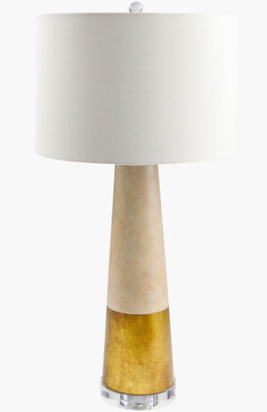 Surya Fluxar Elegant 30"H Cement Accent Lamp With Crystal Base & Linen Shade For Cozy Home Atmosphere Body, Gray Cement,Cement,Crystal,Linen,Polyester,Acrylic Flx-001