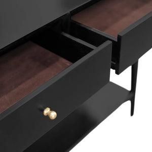 Alpine Furniture Alpine Flynn 42"W Console Table in Black with Brass Accents, Mahogany Build, Drawers & Shelf 966BLK-93