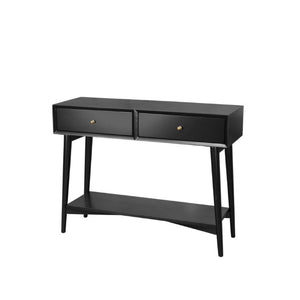 Alpine Furniture Alpine Flynn 42"W Console Table in Black with Brass Accents, Mahogany Build, Drawers & Shelf 966BLK-93