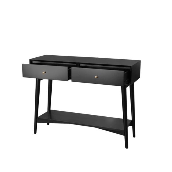 Alpine Furniture Alpine Flynn 42"W Console Table in Black with Brass Accents, Mahogany Build, Drawers & Shelf 966BLK-93