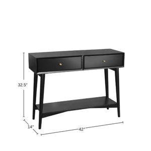 Alpine Furniture Alpine Flynn 42"W Console Table in Black with Brass Accents, Mahogany Build, Drawers & Shelf 966BLK-93