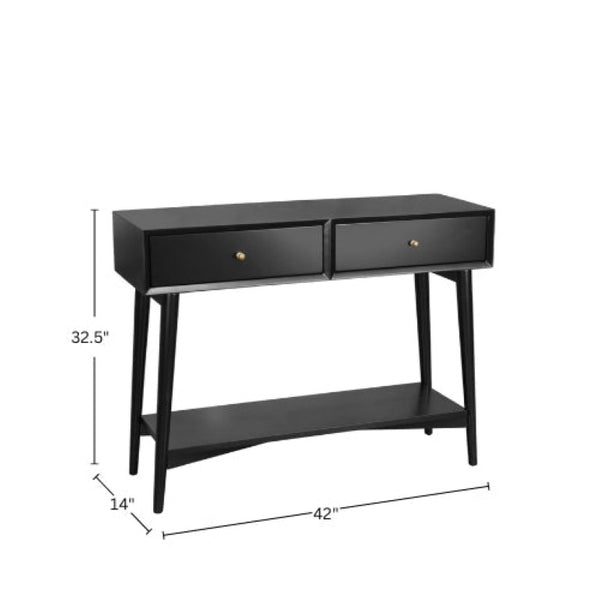 Alpine Furniture Alpine Flynn 42"W Console Table in Black with Brass Accents, Mahogany Build, Drawers & Shelf 966BLK-93