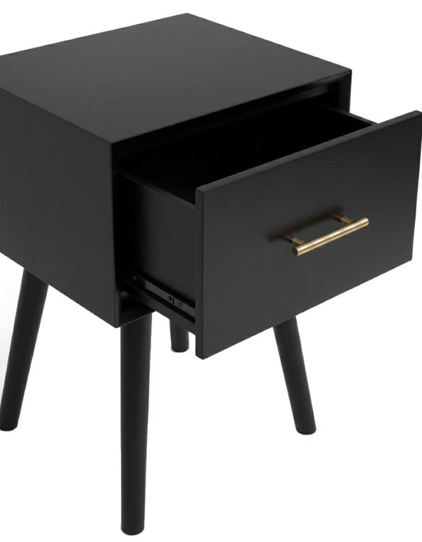 Alpine Furniture Alpine Flynn 18" End Table in Black — Mahogany Solids, Dovetail Drawer, Felt-Lined Storage, Compact Elegance 966BLK-92