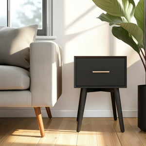 Alpine Furniture Alpine Flynn 18" End Table in Black — Mahogany Solids, Dovetail Drawer, Felt-Lined Storage, Compact Elegance 966BLK-92
