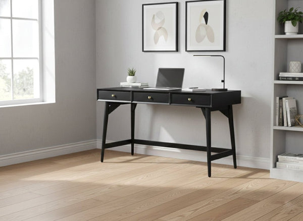 Alpine Furniture Alpine Flynn 2-Drawer Mini Desk — Compact Mahogany Workstation with Felt-Lined Storage & Smooth Glides 52"W x 24"D x 30"H 966BLK-96