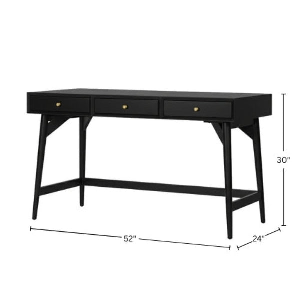 Alpine Furniture Alpine Flynn 2-Drawer Mini Desk — Compact Mahogany Workstation with Felt-Lined Storage & Smooth Glides 52"W x 24"D x 30"H 966BLK-96