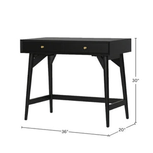 Alpine Furniture Alpine Flynn 2-Drawer Mini Desk — Compact Mahogany Workstation with Felt-Lined Storage & Smooth Glides 36"W x 20"D x 30"H 966BLK-95