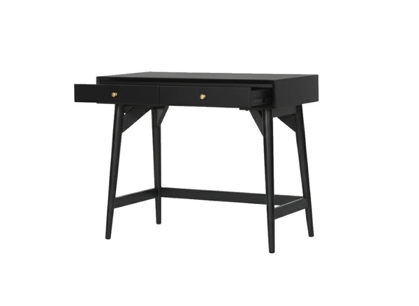 Alpine Furniture Alpine Flynn 2-Drawer Mini Desk — Compact Mahogany Workstation with Felt-Lined Storage & Smooth Glides 36"W x 20"D x 30"H 966BLK-95