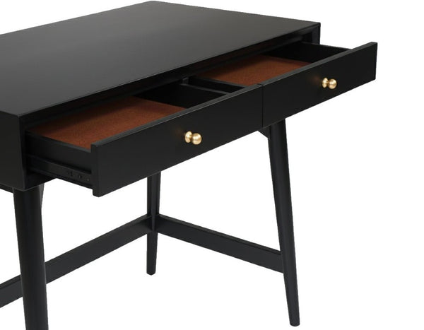 Alpine Furniture Alpine Flynn 2-Drawer Mini Desk — Compact Mahogany Workstation with Felt-Lined Storage & Smooth Glides 36"W x 20"D x 30"H 966BLK-95