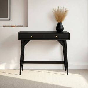 Alpine Furniture Alpine Flynn 2-Drawer Mini Desk — Compact Mahogany Workstation with Felt-Lined Storage & Smooth Glides 36"W x 20"D x 30"H 966BLK-95
