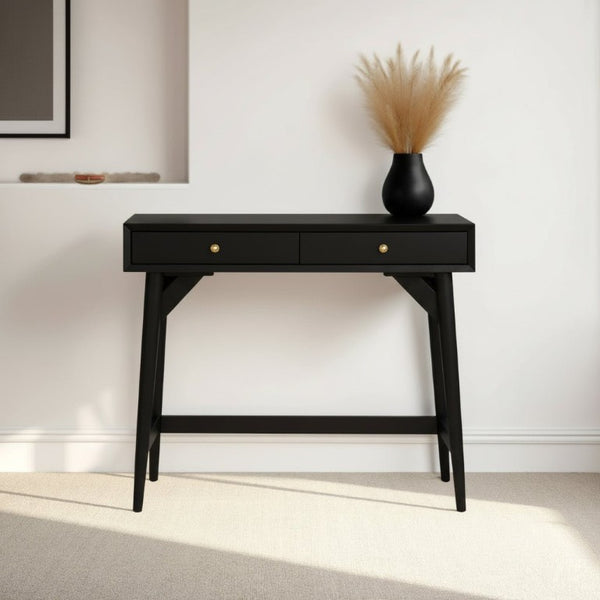 Alpine Furniture Alpine Flynn 2-Drawer Mini Desk — Compact Mahogany Workstation with Felt-Lined Storage & Smooth Glides 36"W x 20"D x 30"H 966BLK-95