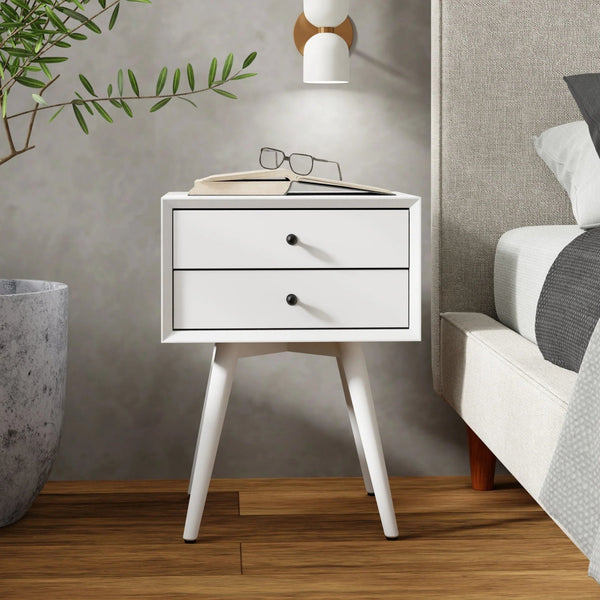 Flynn Mid-century Modern Nightstand Tapered Legs Dovetail Drawer Compact Bedside Storage