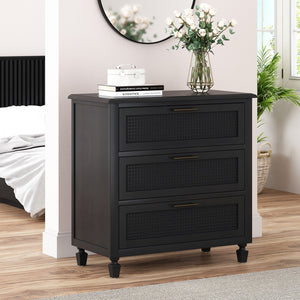 English Elm Christopher Knight Home® - 3 DRAWER DRESSER Dark Grey Acacia Wood with Cane Webbing Accents, 3-Drawer Storage Chest, 36"W x 36"H 71932.00DGRY