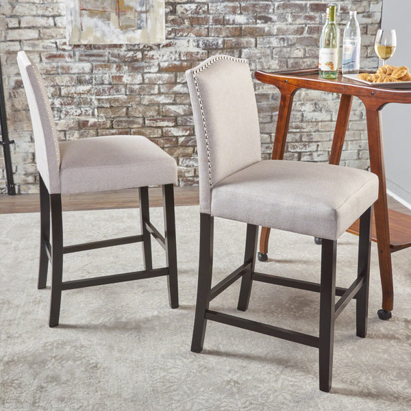 English Elm Markson Nail Head Trim Counter Stools Set of Two Upholstered Hardwood Frame Espresso 62369.00WHT