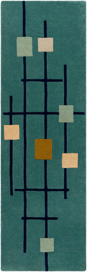 Livabliss Forum Hand Tufted Wool Area Rug with High Low Pile for Living or Dining Rooms Sage, Dark Blue 2'6" x 8' FM7201-268