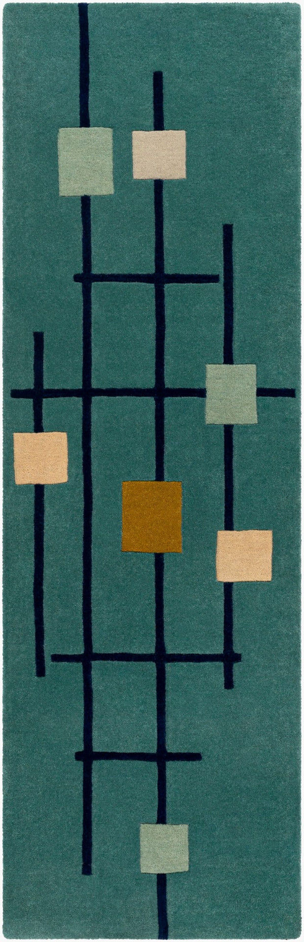 Livabliss Forum Hand Tufted Wool Area Rug with High Low Pile for Living or Dining Rooms Sage, Dark Blue 2'6" x 8' FM7201-268