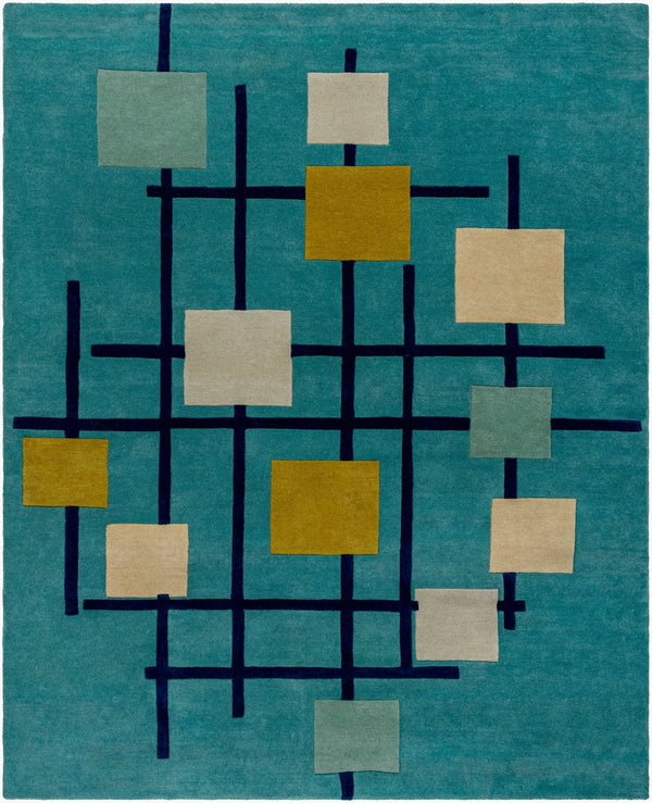 Livabliss Forum Hand Tufted Wool Area Rug with High Low Pile for Living or Dining Rooms Sage, Dark Blue 7'6" x 9'6" FM7201-7696