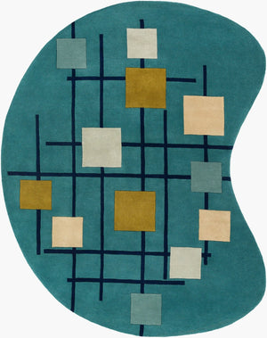 Livabliss Forum Hand Tufted Wool Area Rug with High Low Pile for Living or Dining Rooms Sage, Dark Blue 6' x 9' Specialty FM7201-69KDNY