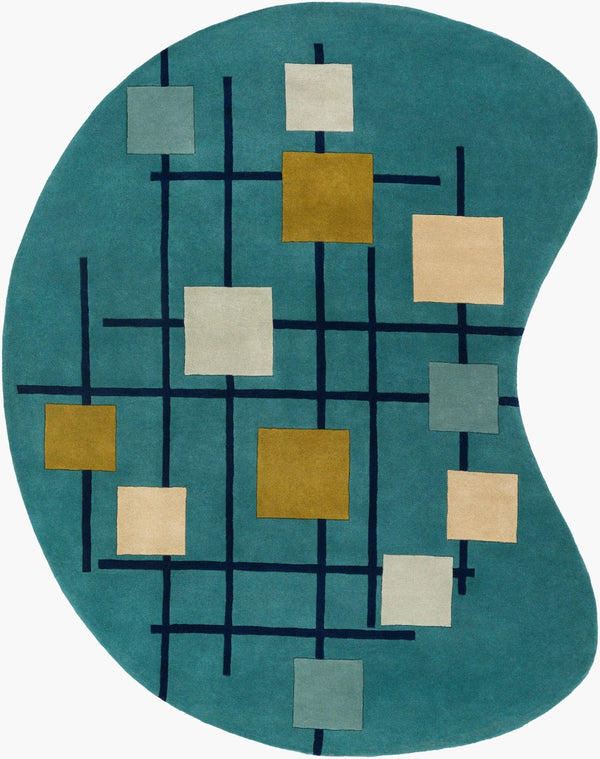 Livabliss Forum Hand Tufted Wool Area Rug with High Low Pile for Living or Dining Rooms Sage, Dark Blue 6' x 9' Specialty FM7201-69KDNY
