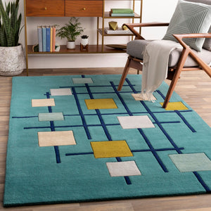 Livabliss Forum Hand Tufted Wool Area Rug with High Low Pile for Living or Dining Rooms Sage, Dark Blue 12' x 15' FM7201-1215