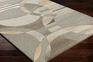 Livabliss Forum Hand Tufted Wool Living Room Rug with High Low Pile Texture in India Charcoal, Taupe 4' x 4' Round FM7210-4RD