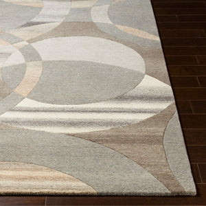Livabliss Forum Hand Tufted Wool Living Room Rug with High Low Pile Texture in India Charcoal, Taupe 4' x 4' Round FM7210-4RD