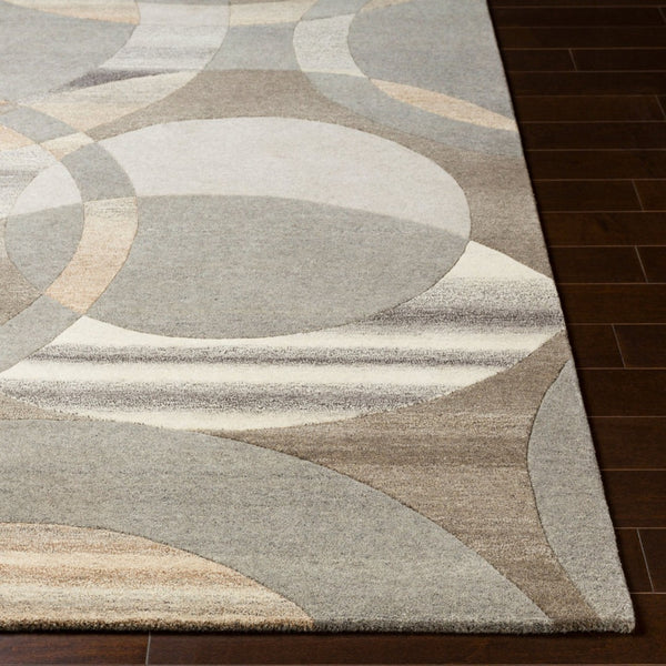 Livabliss Forum Hand Tufted Wool Living Room Rug with High Low Pile Texture in India Charcoal, Taupe 4' x 4' Round FM7210-4RD