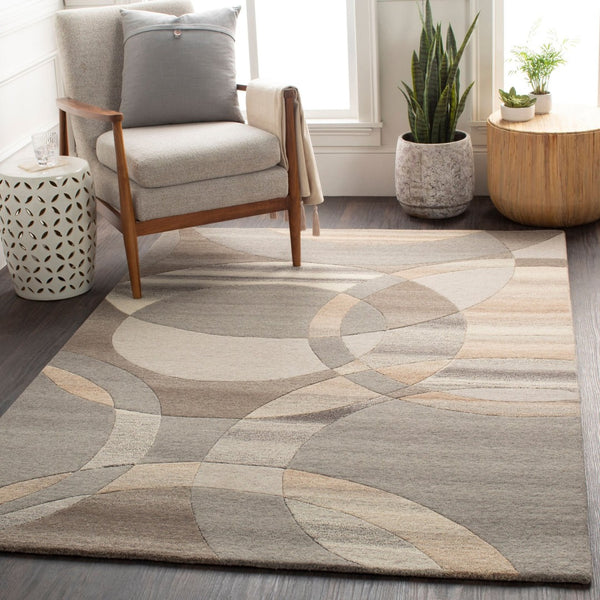 Livabliss Forum Hand Tufted Wool Living Room Rug with High Low Pile Texture in India Charcoal, Taupe 4' x 4' Round FM7210-4RD