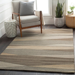 Livabliss Forum Hand Tufted Wool Area Rug High Low Pile Geometric Living Room Floor Accent Charcoal, Taupe 6' x 6' Round FM7211-6RD