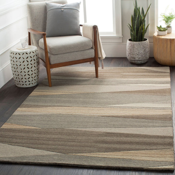 Livabliss Forum Hand Tufted Wool Area Rug High Low Pile Geometric Living Room Floor Accent Charcoal, Taupe 6' x 6' Round FM7211-6RD