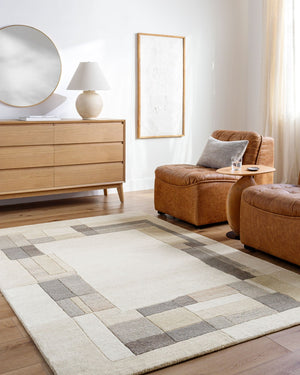 Livabliss Forum Handmade Wool Area Rug Indian Crafted Medium Pile for Living and Dining Rooms Ivory, Taupe 5' x 8' FM7245-58