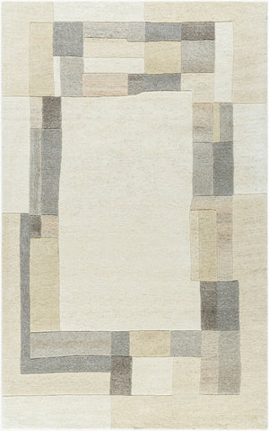 Livabliss Forum Handmade Wool Area Rug Indian Crafted Medium Pile for Living and Dining Rooms Ivory, Taupe 5' x 8' FM7245-58