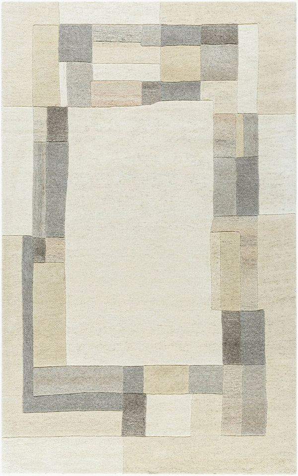 Livabliss Forum Handmade Wool Area Rug Indian Crafted Medium Pile for Living and Dining Rooms Ivory, Taupe 5' x 8' FM7245-58