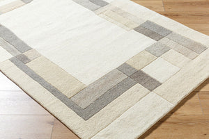 Livabliss Forum Handmade Wool Area Rug Indian Crafted Medium Pile for Living and Dining Rooms Ivory, Taupe 5' x 8' FM7245-58