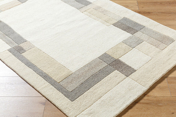 Livabliss Forum Handmade Wool Area Rug Indian Crafted Medium Pile for Living and Dining Rooms Ivory, Taupe 5' x 8' FM7245-58