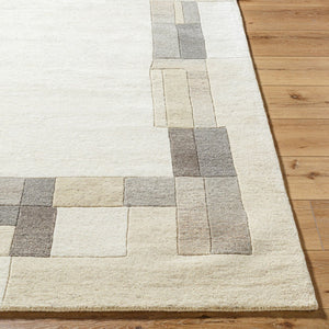 Livabliss Forum Handmade Wool Area Rug Indian Crafted Medium Pile for Living and Dining Rooms Ivory, Taupe 5' x 8' FM7245-58