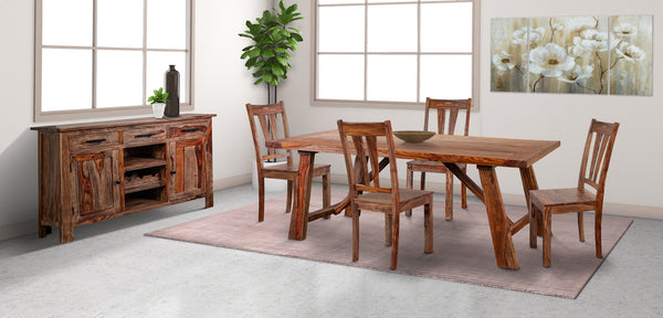 Porter Designs Kalispell Solid Sheesham Wood Dining Table - Handcrafted Arts & Crafts Elegance Brown Wood 07-196-01-2439
