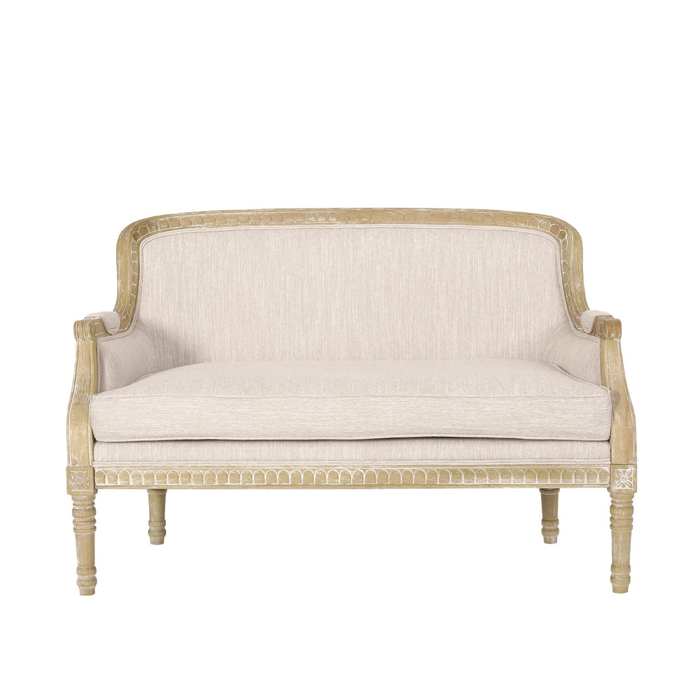 English Elm Loveseat French Country Style Turned Legs Padded Upholstery Compact Sitting Room Sofa 71063.00BGE