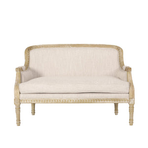 English Elm Loveseat French Country Style Turned Legs Padded Upholstery Compact Sitting Room Sofa 71063.00BGE