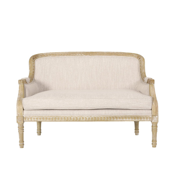 English Elm Loveseat French Country Style Turned Legs Padded Upholstery Compact Sitting Room Sofa 71063.00BGE