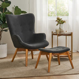 Christopher Knight Home® - Noble House - Hariata Mid-Century Modern Wingback Fabric Chair and Ottoman Set