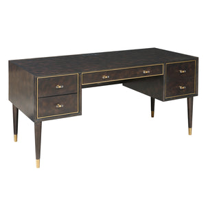 4-Drawer Desk with Charging Port in Chocolate Burl Brown Black with Chocolate Brown Burl finish P301017 Pulaski Furniture